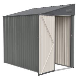 Mondawe - 4 x 7 ft Lean-To Metal Storage Shed with Lockable Doors for Tools and Bikes - Gray