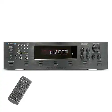 technical pro
KIDO MINGO ** APUT PUNCTION
H12X500UBT hybrid amplifier
MASTER VOLUME
LOUDNESS
SUB OUT
PRE OUT
POWER MP3
USB MIC
MIC1
MIC2
BLUE
MIC VOL
MIC BASS
MIC TREBLE
MIC ECHO
PROTECTION
12 SPEAKER AMPLIFIER TUNER PRE-AMPLIFIER