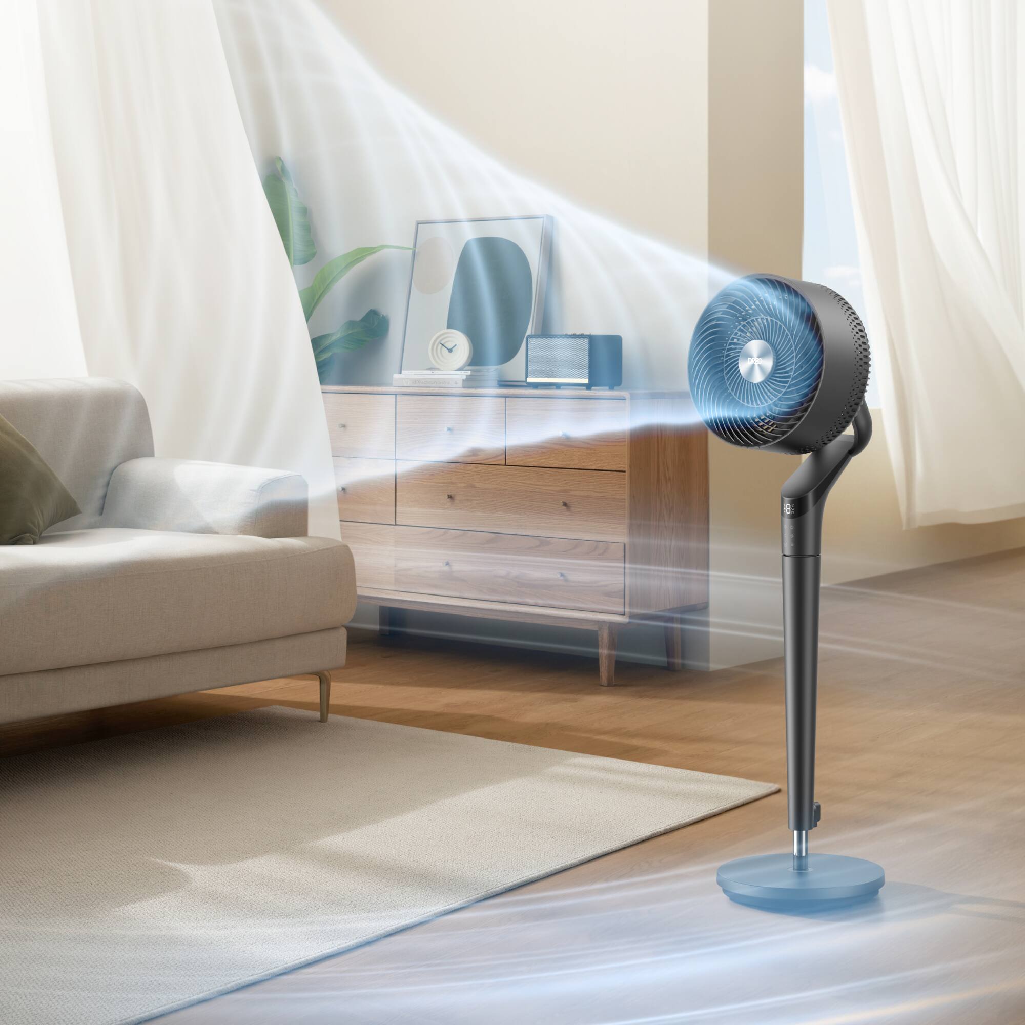 Alt View 1. Dreo - 8 in. Smart Pedestal Floor Fan with Remote, 9 Speeds, 20 dB Quiet, 120° 3D Oscillation, 38"-42" Adjustable Height - Grey.