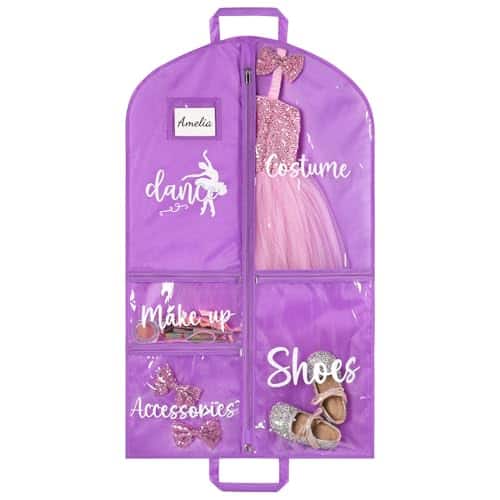 ESBANY - Dance Garment Bag for Hanging Clothes with Zipper Pockets Dance Accessories Essentials Uniform Costume 40 Inch Dress - ‎Purple,White-Dance