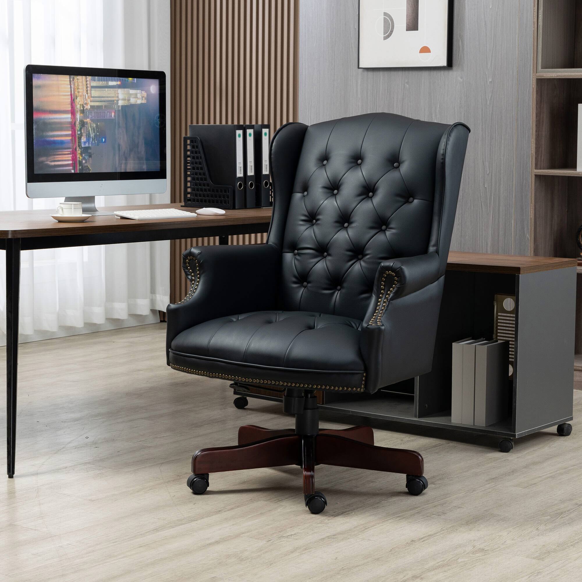 Angle. Spaco - Spaco Ergonomic Executive Office Chair, High Back Reclining, Thick Padded, PU Leather, Glide Casters, for Home Office - Black.