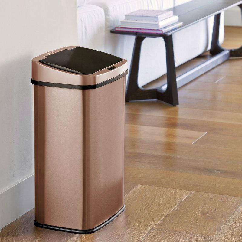 Left. Hivvago - Gold Copper 13-Gallon Stainless Steel Kitchen Trash Can with Motion Sensor Lid - Gold Copper.