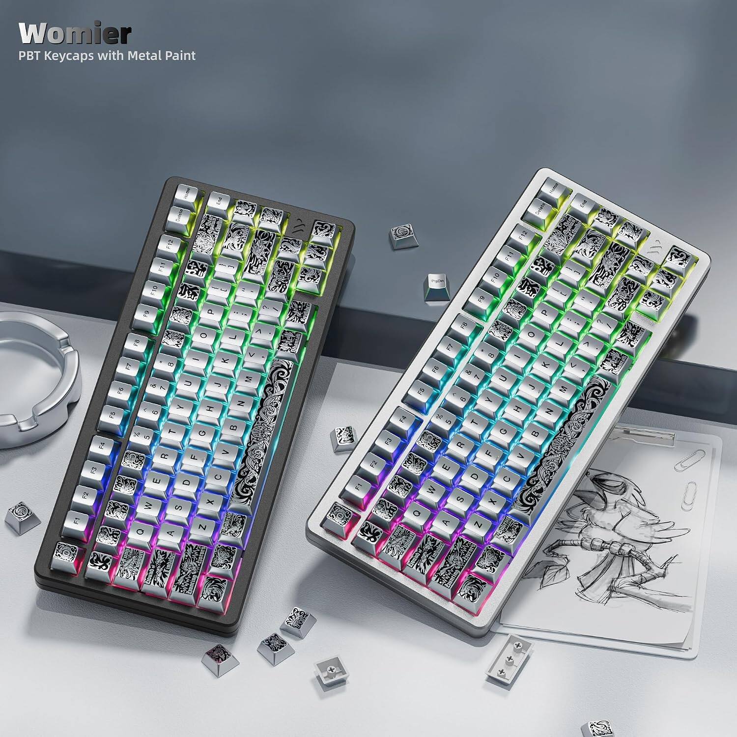 Womier PBT Keycaps with Metal Paint

ER 
F12 MIT CASHING F10 F9 P A O L 0.1 >  K F7 U J M PO Y z  I F5 T  G  > CC F 3 C D W x S  Q A
STATTED
P F8 O L ^ 6 - F6 K V & F5 J w Y z F4 D T G B 2 R F V E a C F1 M S X  Q A N WASHI Less  Dommon Barsants