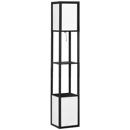 Front. Homcom - Modern Floor Lamp w/Shelves & Dual Lighting Fabric Shade.