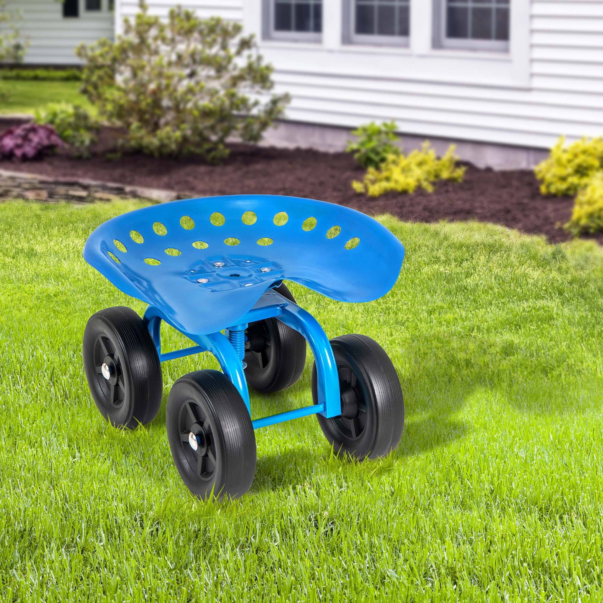 Alt View 3. Costway - Costway Rolling Garden Cart Heavy Duty Workseat with 360° Swivel Seat & Adjustable Height - Blue.
