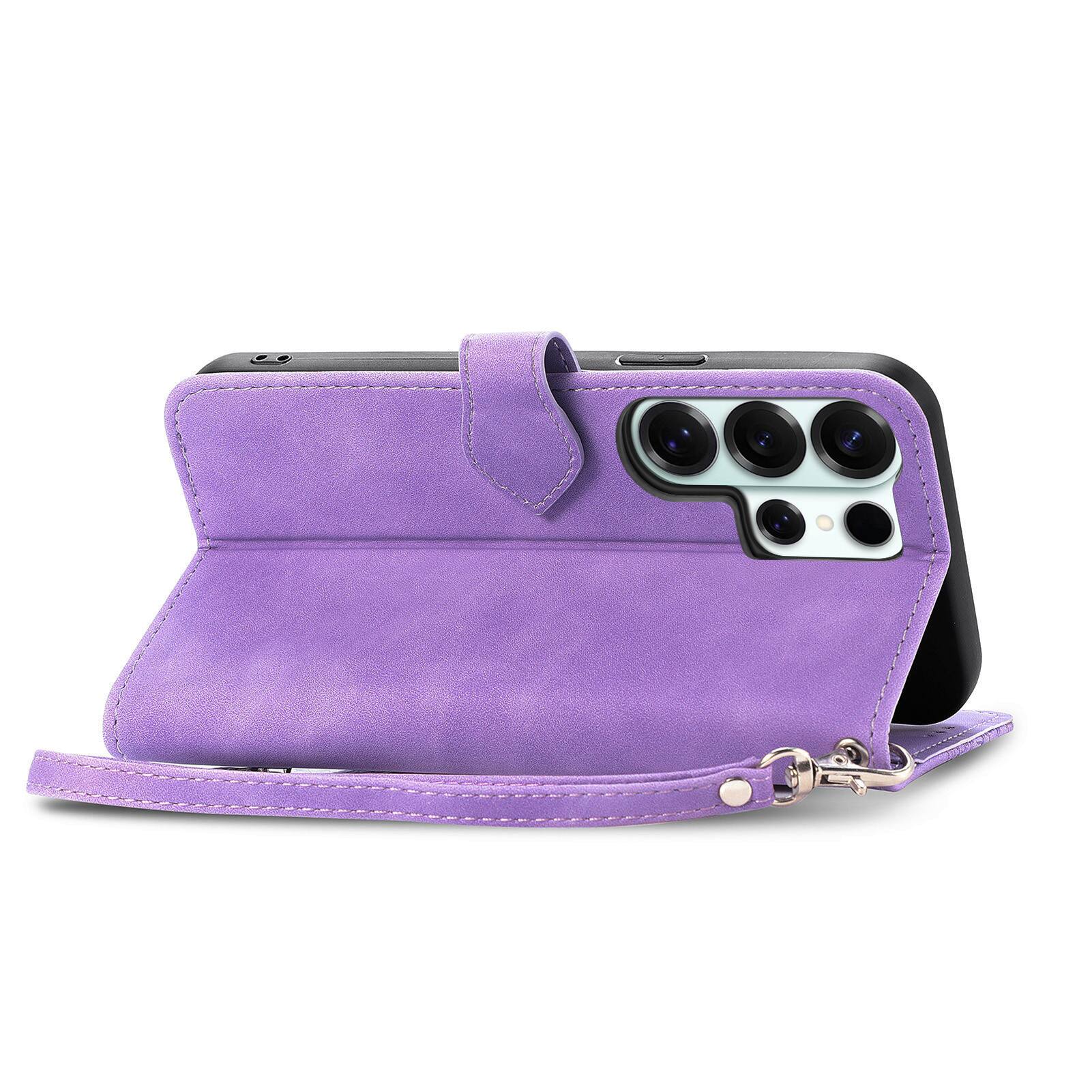 Alt View 1. Dteck - for Samsung Galaxy S26 Ultra Wallet Case,Folio Shockproof PU Leather Card Holder Cover with Zipper Pocket & Wrist Strap - Purple.