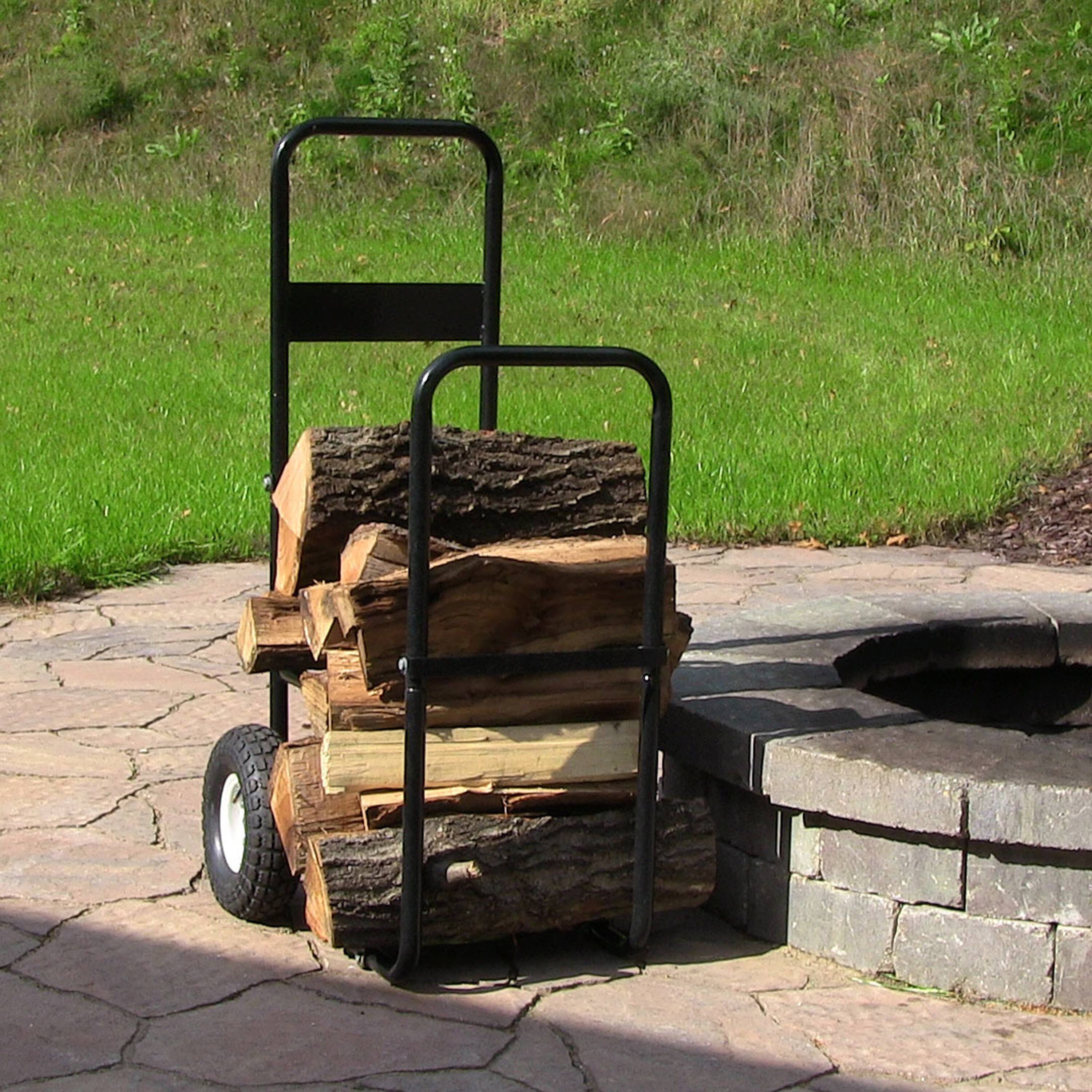Alt View 8. Sunnydaze - Powder-Coated Steel Log Cart Carrier and Storage Rack with Wheels - Black.