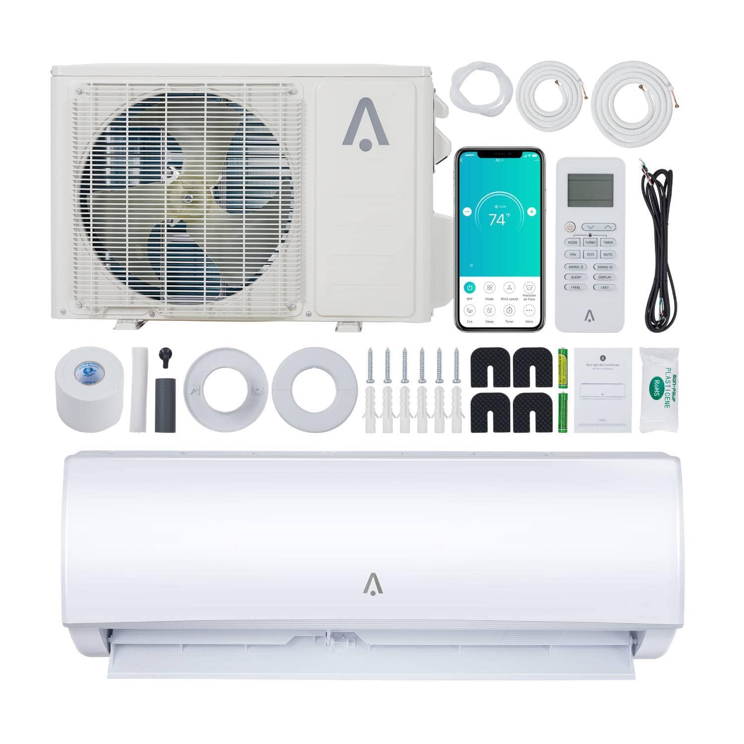 Qeetex - 19 SEER2 36000 BTU Mini Split Air Conditioner Heat Pump with Wifi Control, Heat Cool Up to 2000 Sq.Ft - White