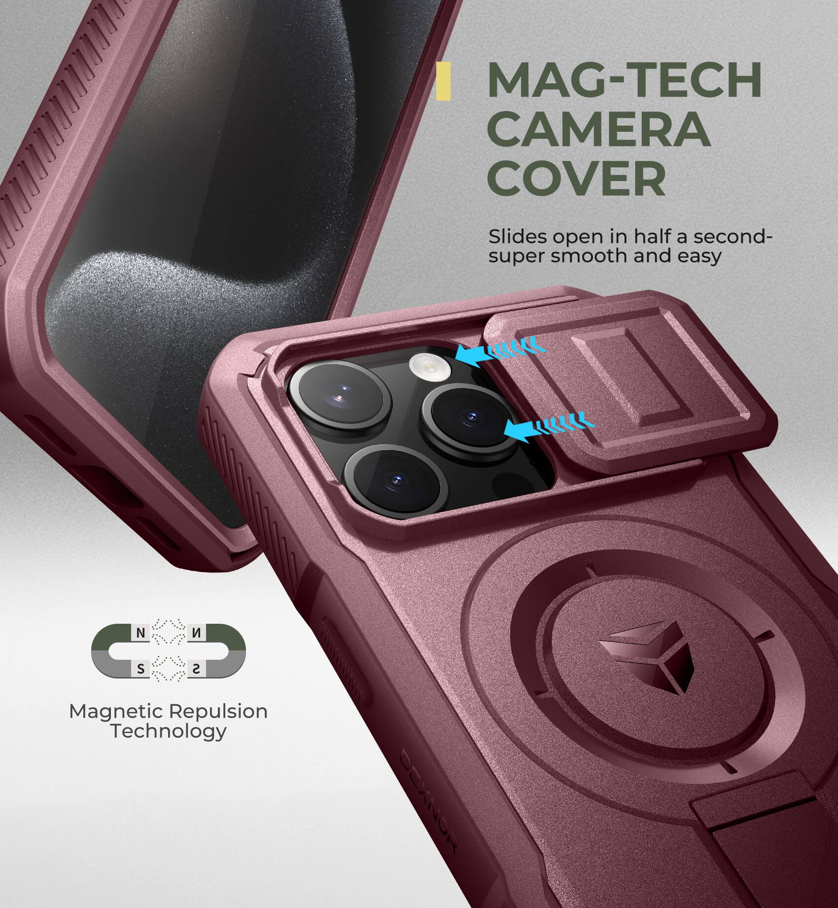 MAG-TECH CAMERA COVER Slides open in half a second- super smooth and easy Magnetic Repulsion Technology