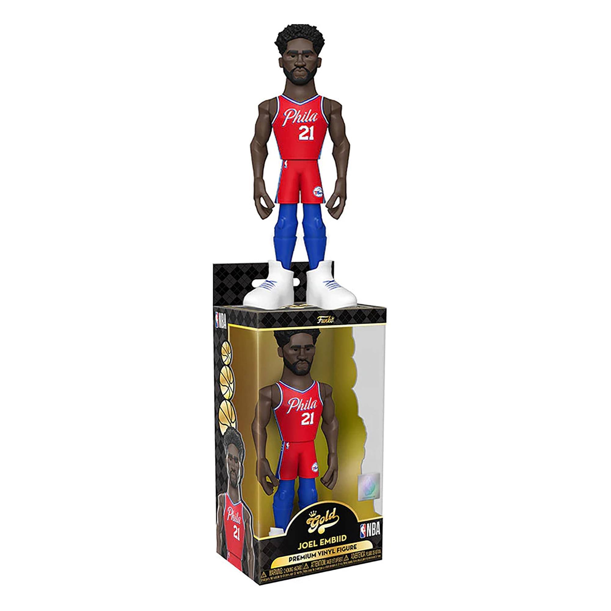 Phila 21  
Gold  
NBA  
Joel Embiid  
Premium Vinyl Figure  
UEIER  
A Deaa  
FEO NEFE  
2000c  
A A 30