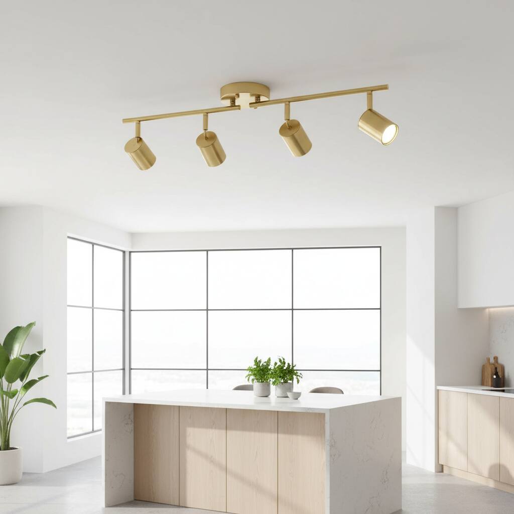 Alt View 1. Dazzed Corner - 4-Light Track Lightings Fixtures Ceiling with Foldable Arms - Gold.