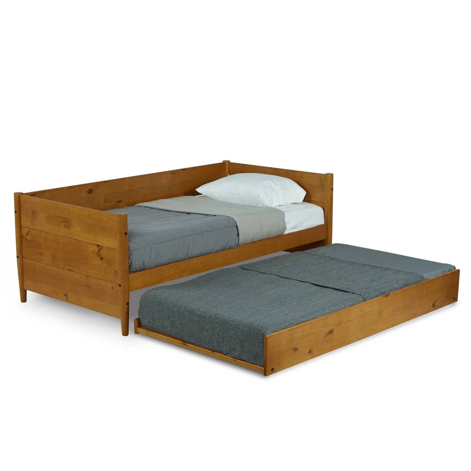 Angle. SlickBlue - Roll-Out Trundle Daybed – Solid Wood Frame for Guest Room or Kids’ Room - Brown.