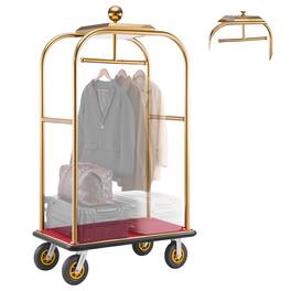 VEVOR - Hotel Luggage Cart, 1200 lbs Heavy Duty Bellman Cart with Stainless Steel Frame, 8 in Rubber Wheels, Red Carpeted Deck - Gold