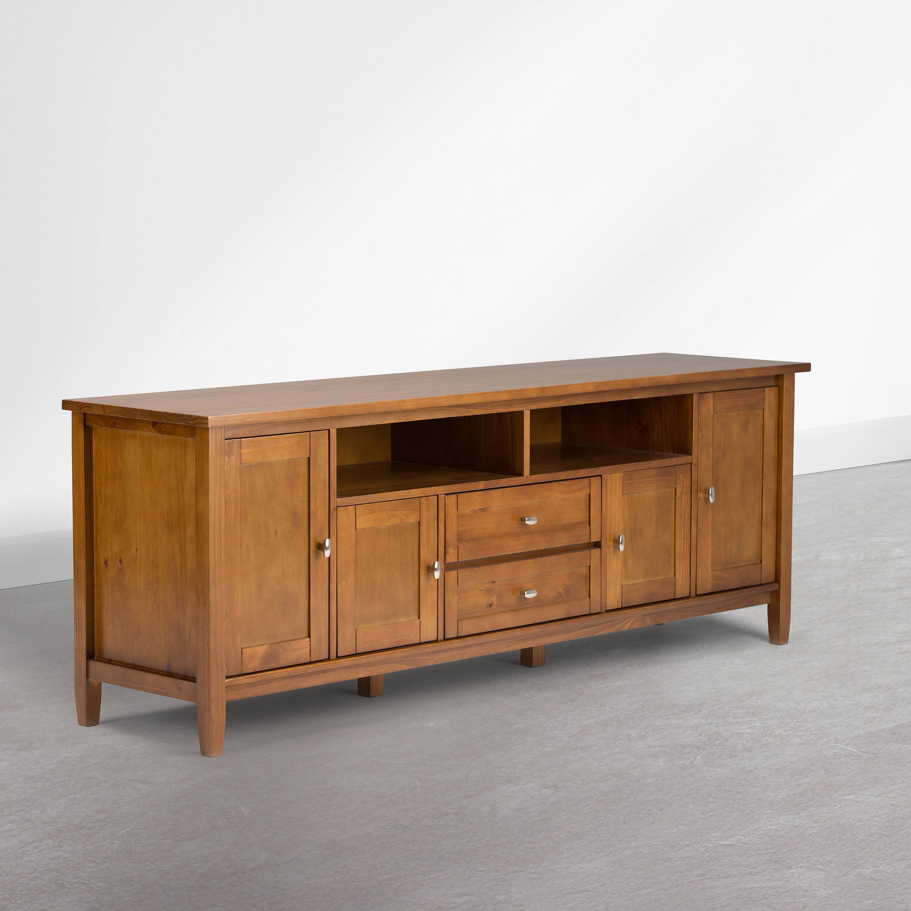 Angle. Simpli Home - Warm Shaker 72 inch Wide Solid Wood TV Stand, Warm Honey Brown - Warm Honey Brown.