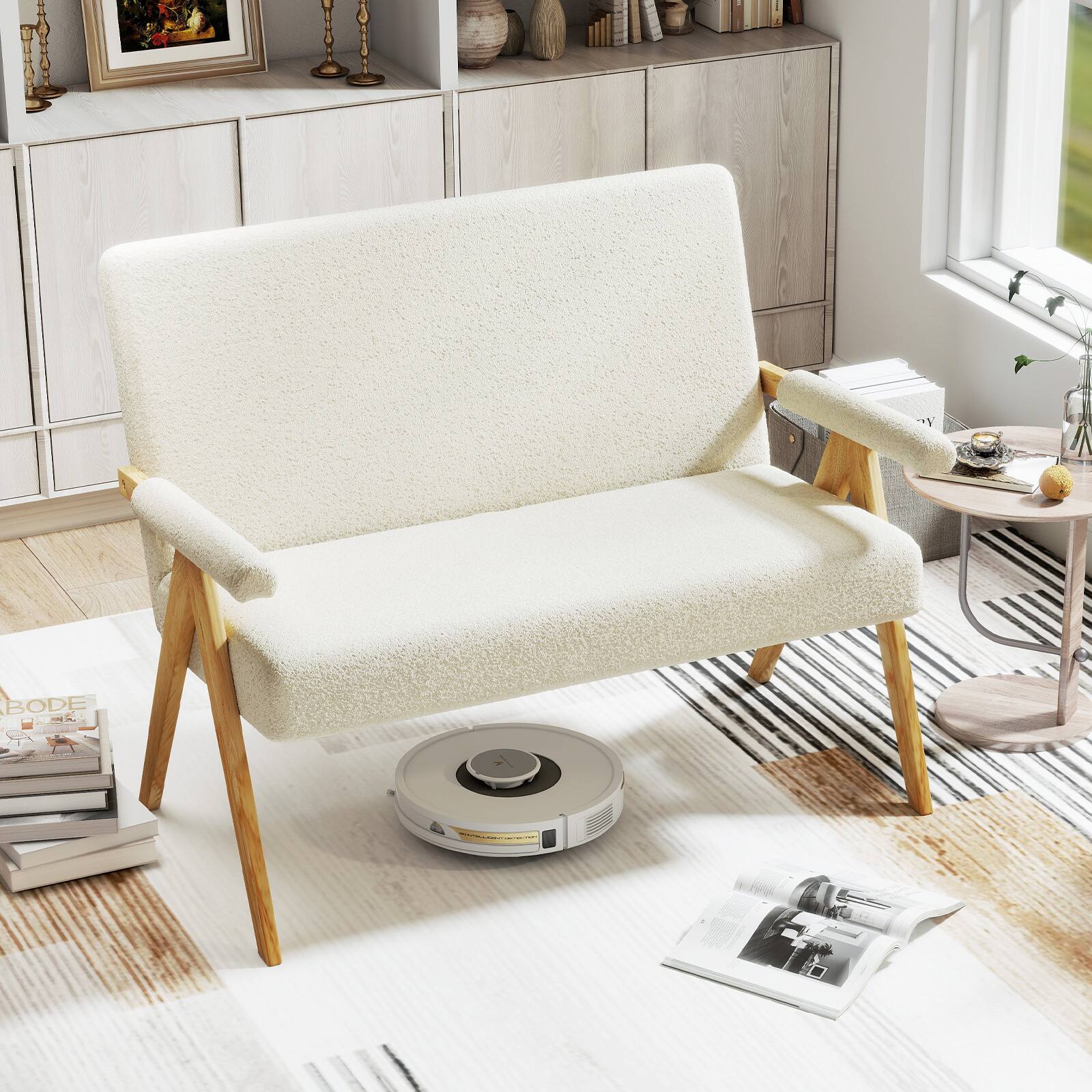 Alt View 3. Gymax - Gymax Loveseat Sofa Upholstered Sherpa Couch w/Armrests & Wooden Legs for Living Room Beige - Beige.