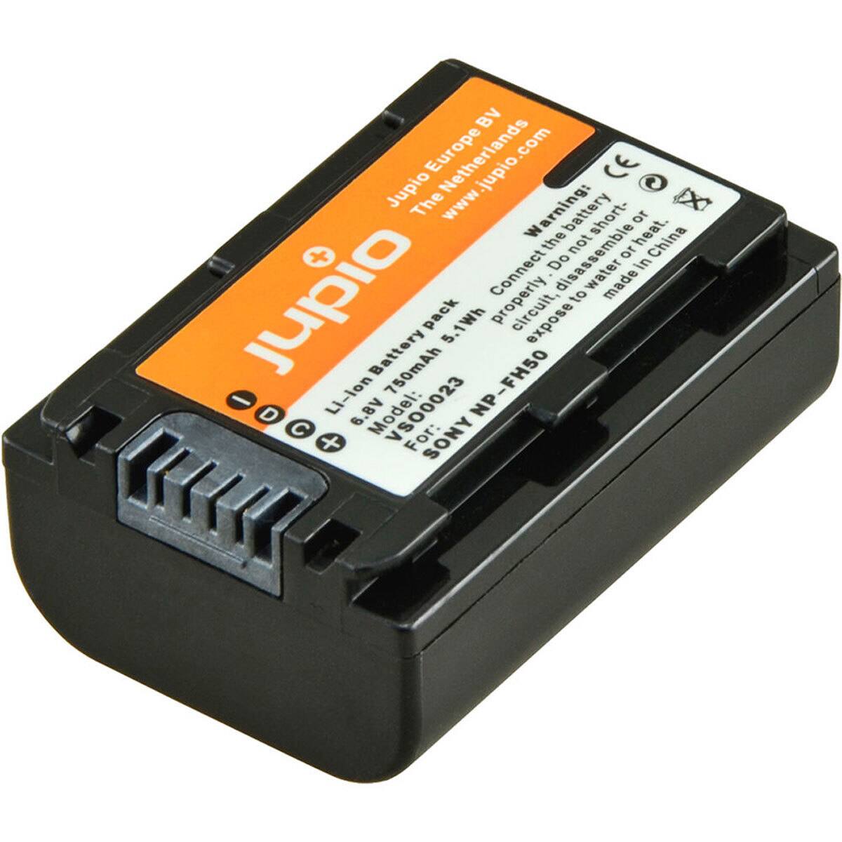 Jupio  
Li-Ion Battery Pack  
Model: VS00023  
7.50Wh 6.8V 750mAh  
NP-FH50  
For: SONY  

Warning:  
Do not disassemble, expose to water, or heat.  
Do not short-circuit.  

Made in China  

www.jupio.com  
Jupio Europe BV  
Netherlands