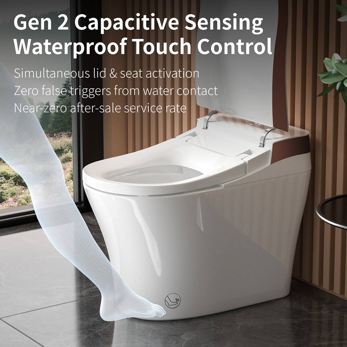 Gen 2 Capacitive Sensing Waterproof Touch Control  
Simultaneous lid & seat activation  
Zero false triggers from water contact  
Near-zero after-sale service rate