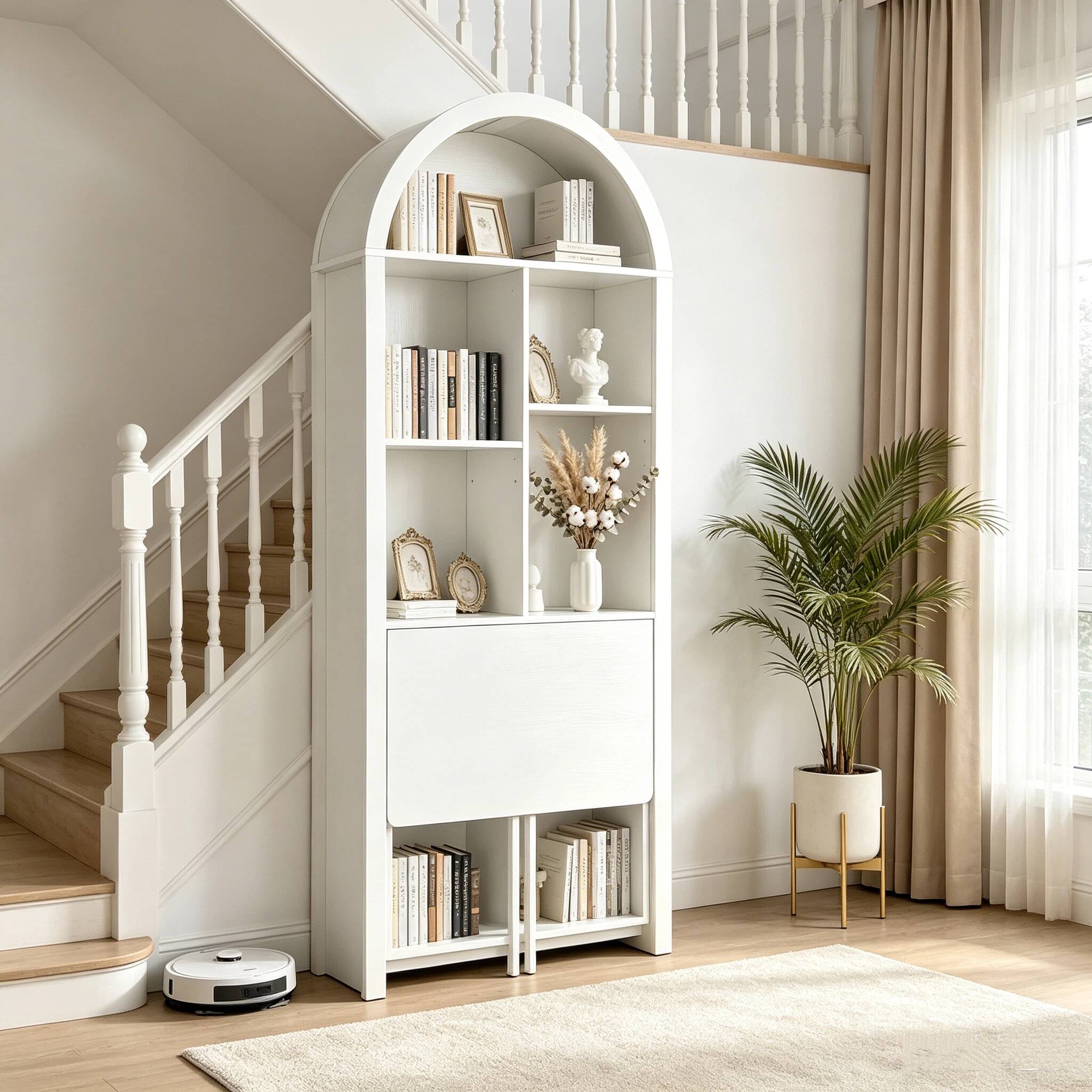 Alt View 7. Bestier - Bookshelf With Fold Down Hidden Desk, Hideaway Desk with Storage Hutch, 71in Space-Saving Storage Cabinet - White.