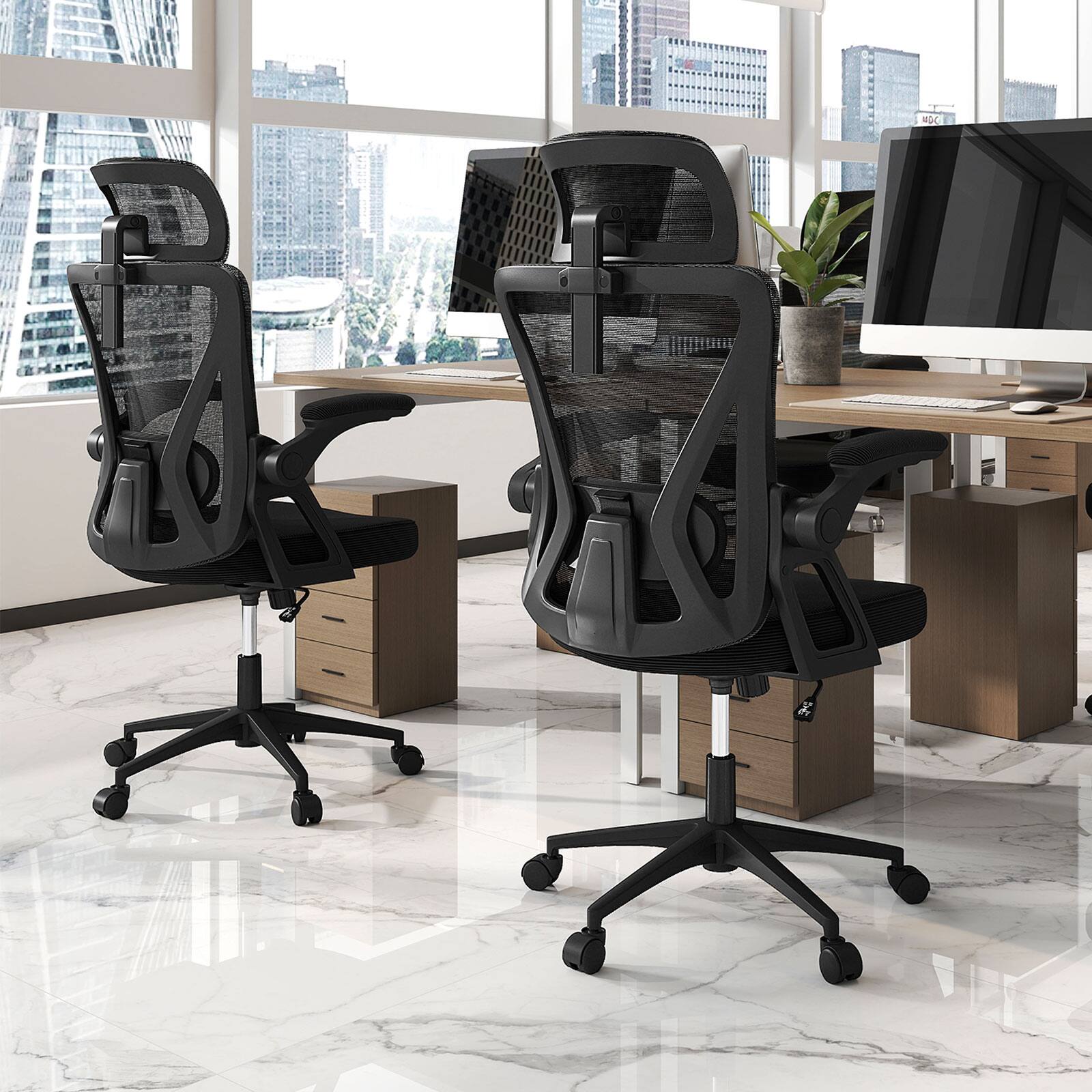 Alt View 8. Gymax - Gymax Ergonomic Mesh Office Chair w/ Lumbar Support 2D Headrest Flip-up Padded Arms - Black.