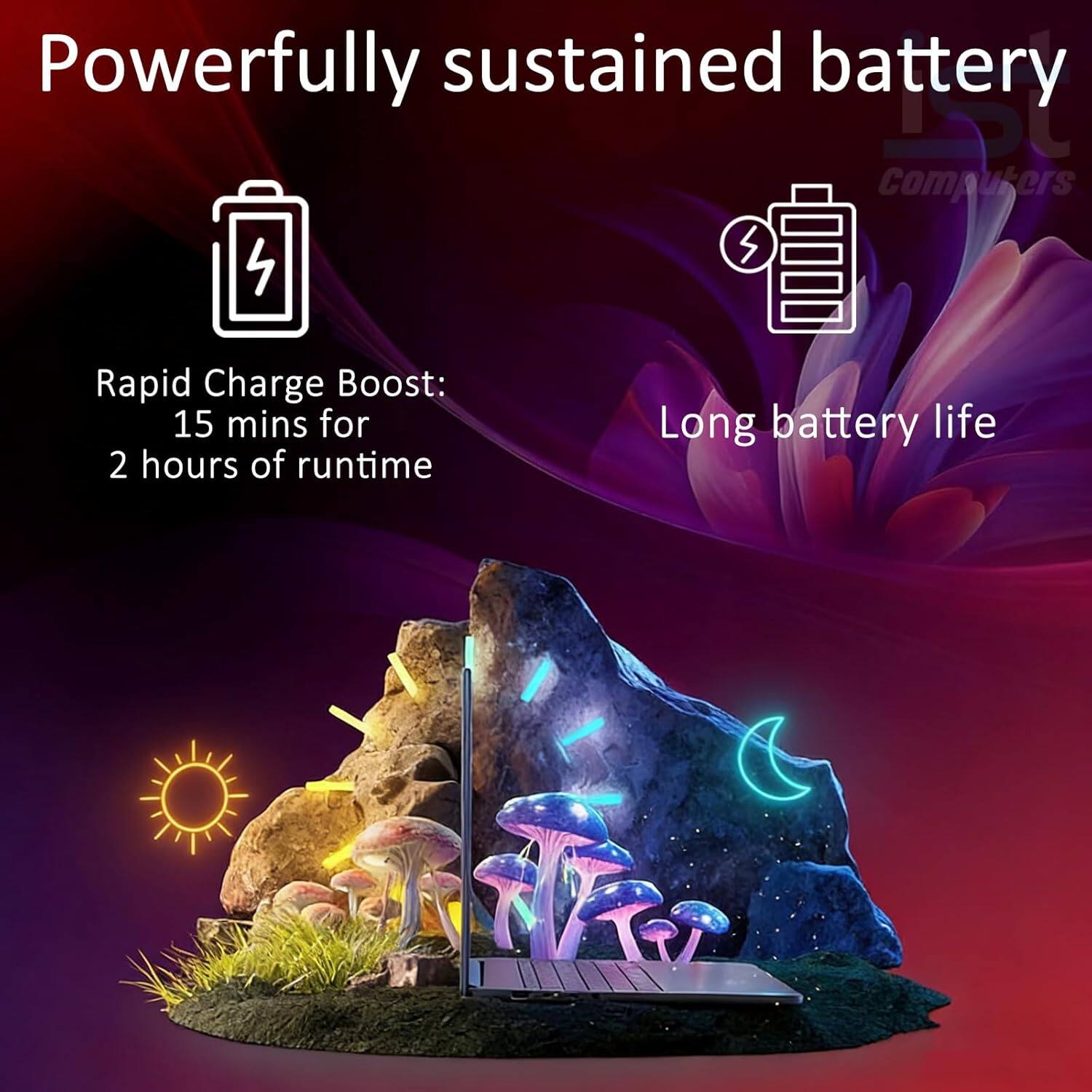 Powerfully sustained battery

Rapid Charge Boost: 15 mins for 2 hours of runtime

Long battery life