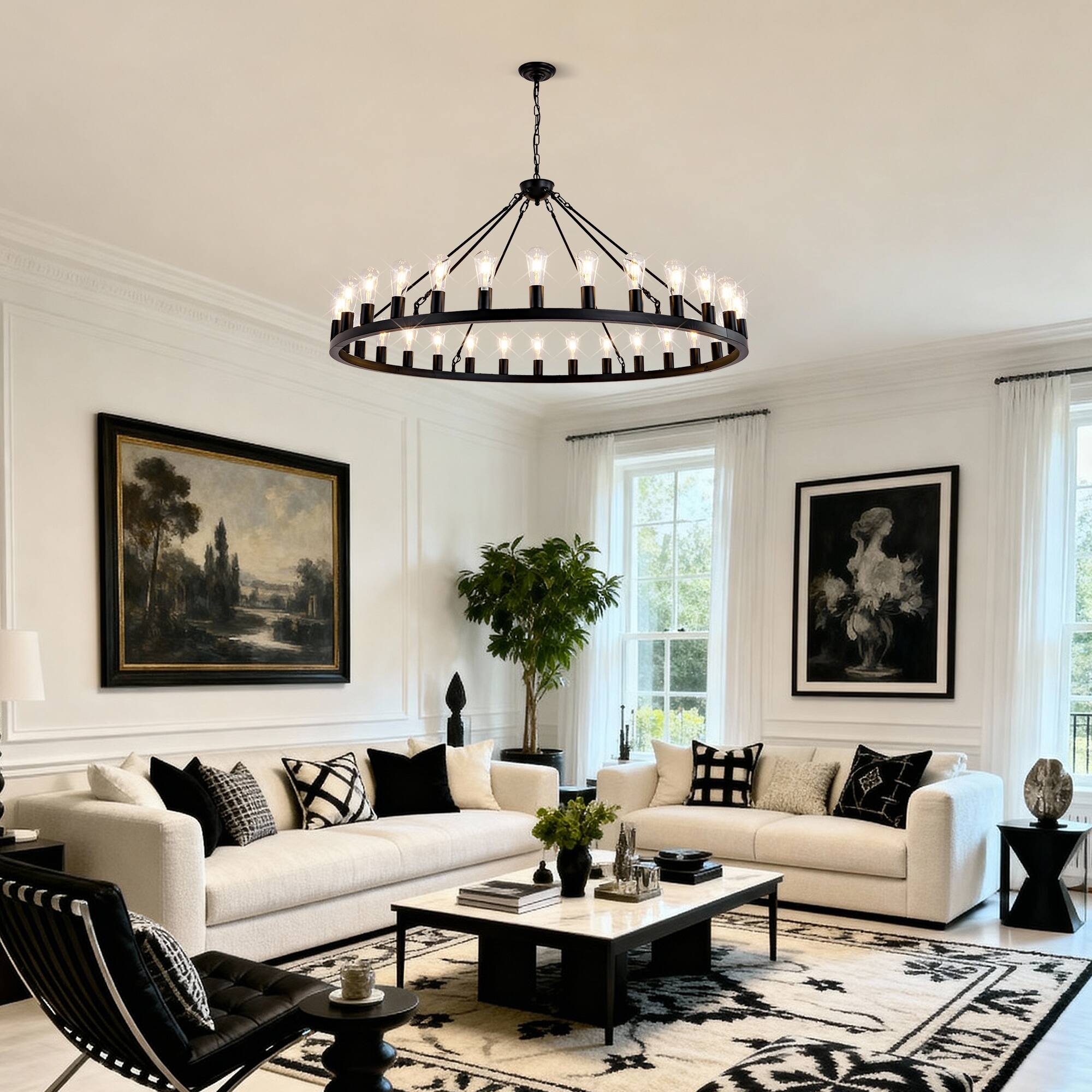 Alt View 4. Boyel Living - 64 Inch Matte Black Wagon Wheel Chandelier With 30 Lights No Bulbs E26.
