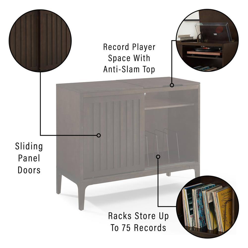 Record Player Space With Anti-Slam Top Sliding Panel Doors Racks Store Up To 75 Records