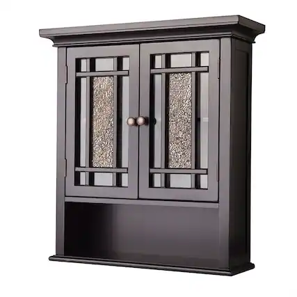 Front. SlickBlue - Sleek Bathroom Wall Cabinet with Amber Mosaic Glass Accents - Espresso.