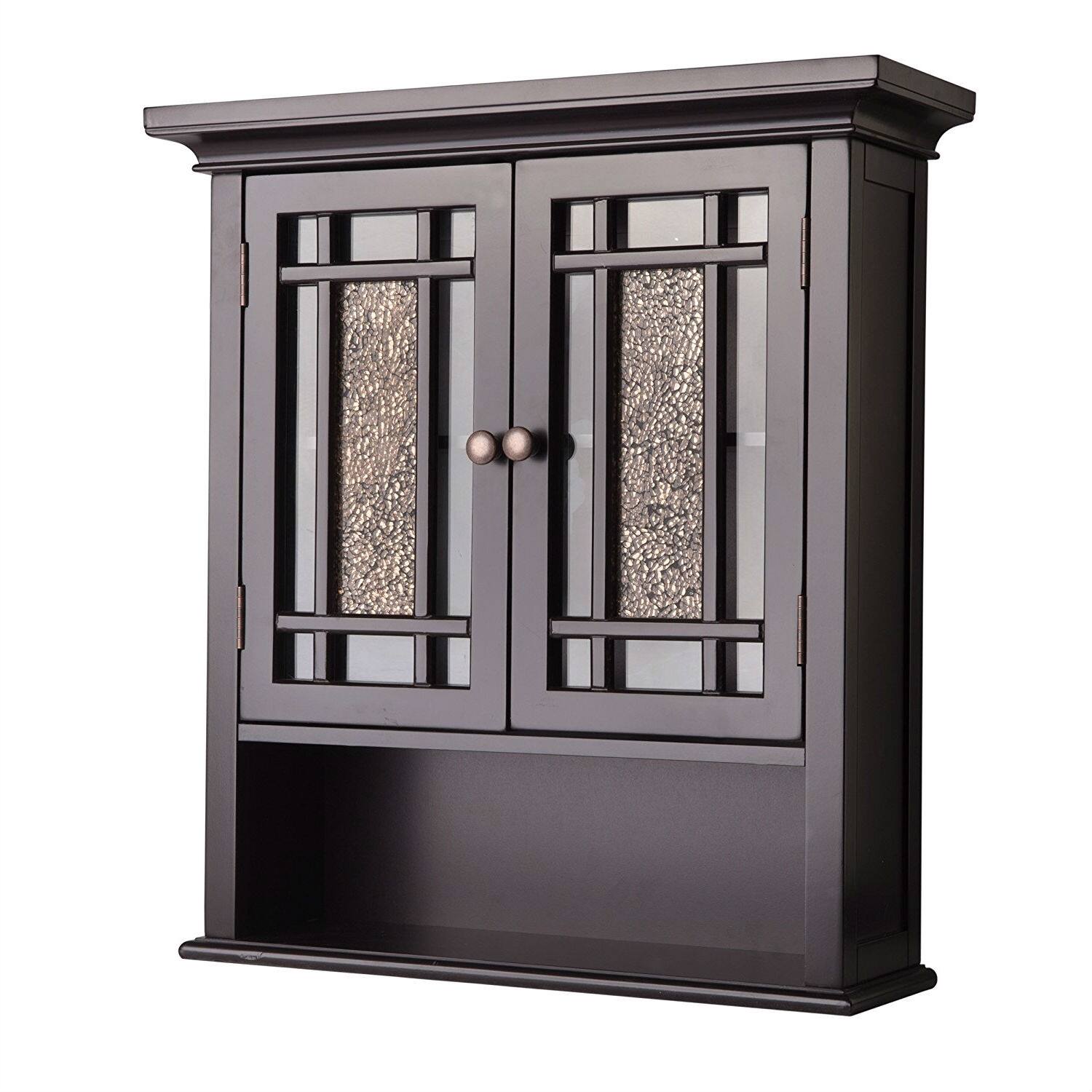 Front. SlickBlue - Sleek Bathroom Wall Cabinet with Amber Mosaic Glass Accents - Espresso.