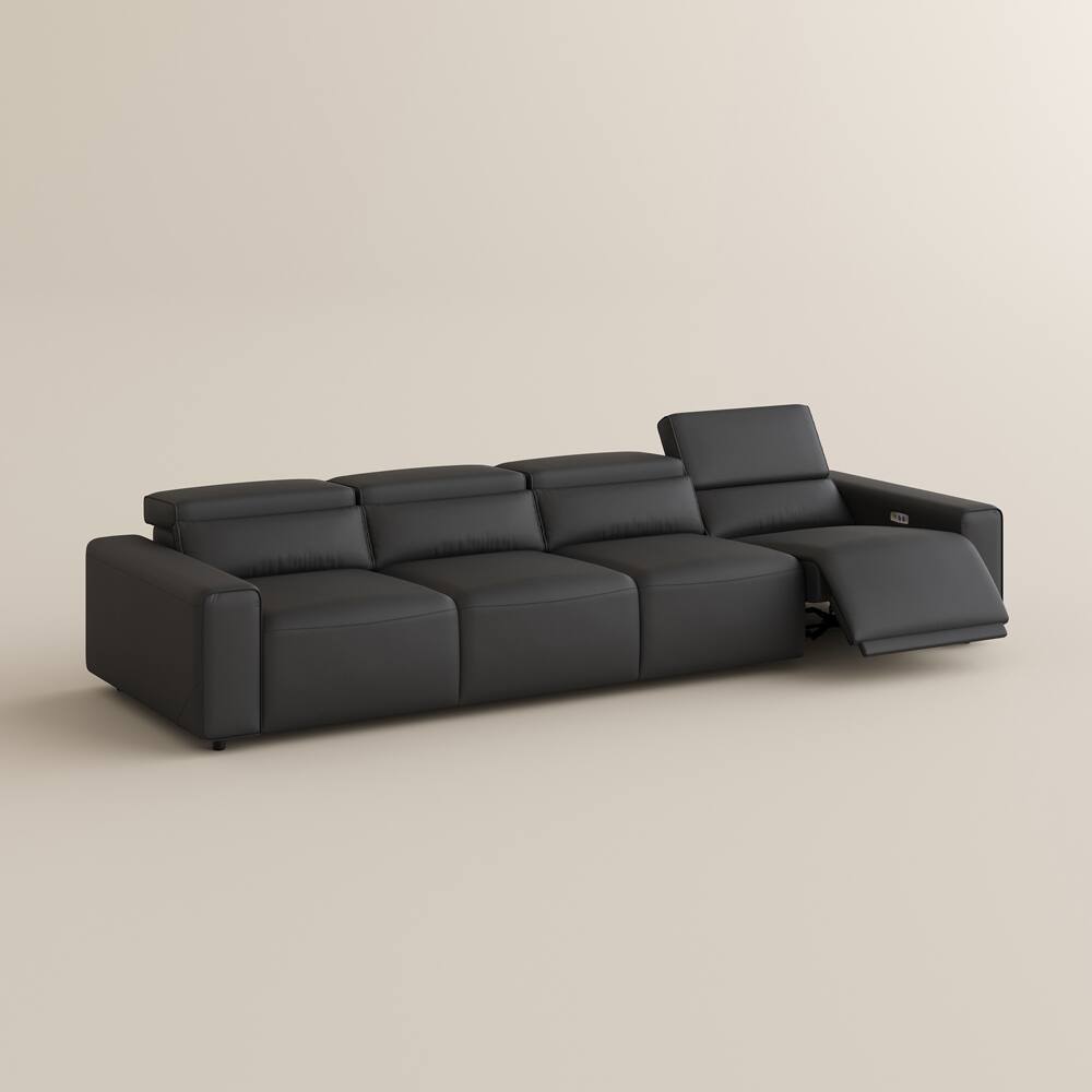 Alt View 9. POVISON - 138.82" Power Modular Couch Electric Recliner Sofa, 2 Extendable Recliners, USB Charging Port, Living Room, Khaki - Black Sustainable Leather.