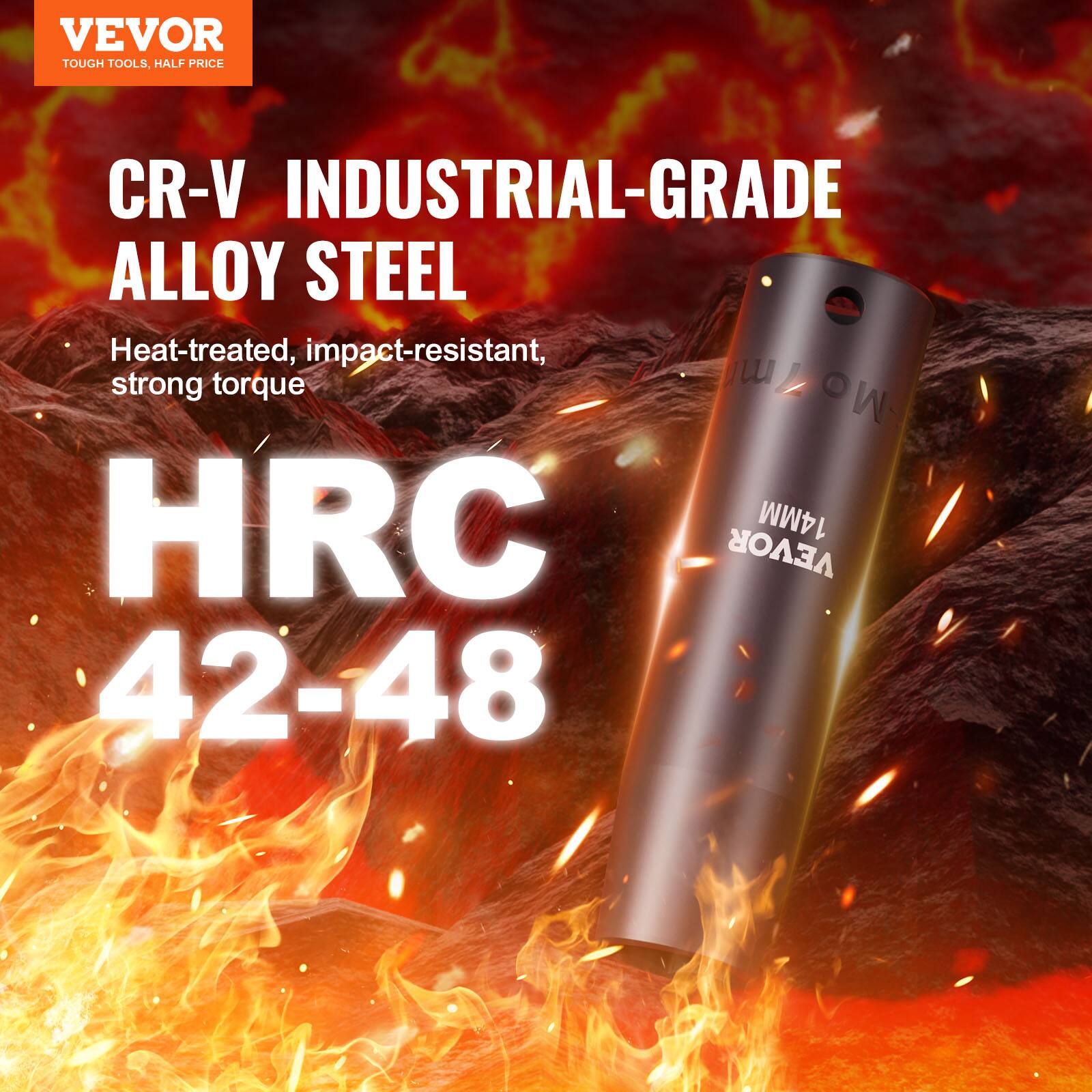 VEVOR TOUGH TOOLS, HALF PRICE CR-V INDUSTRIAL-GRADE ALLOY STEEL Heat-treated, impact-resistant, strong torque Mo7ml Mo HRC 42-48