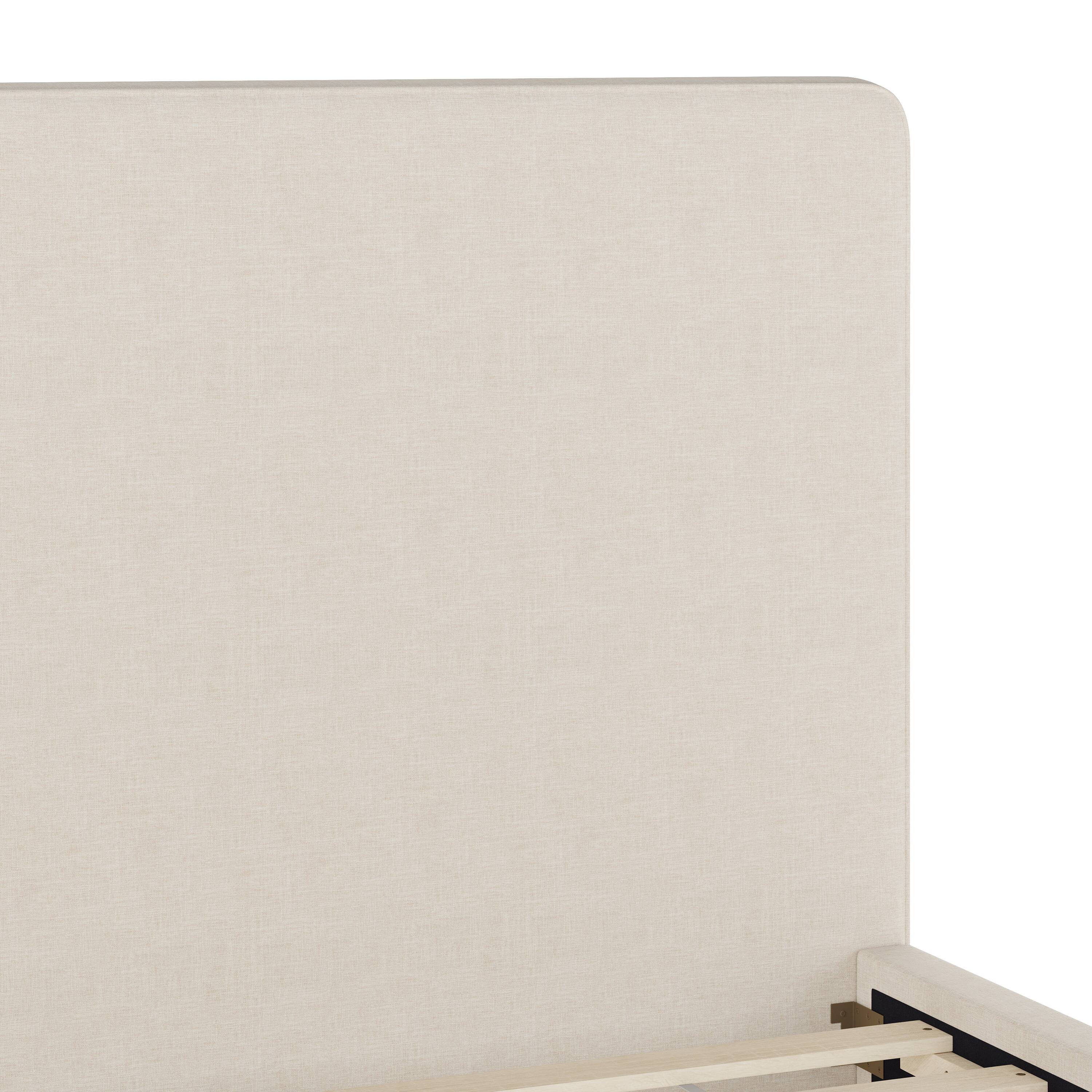 Alt View 19. Martha Stewart - Britta Faux Linen Upholstered Full Size Platform Bed with Piped Headboard - Beige Fabric/Walnut Legs.
