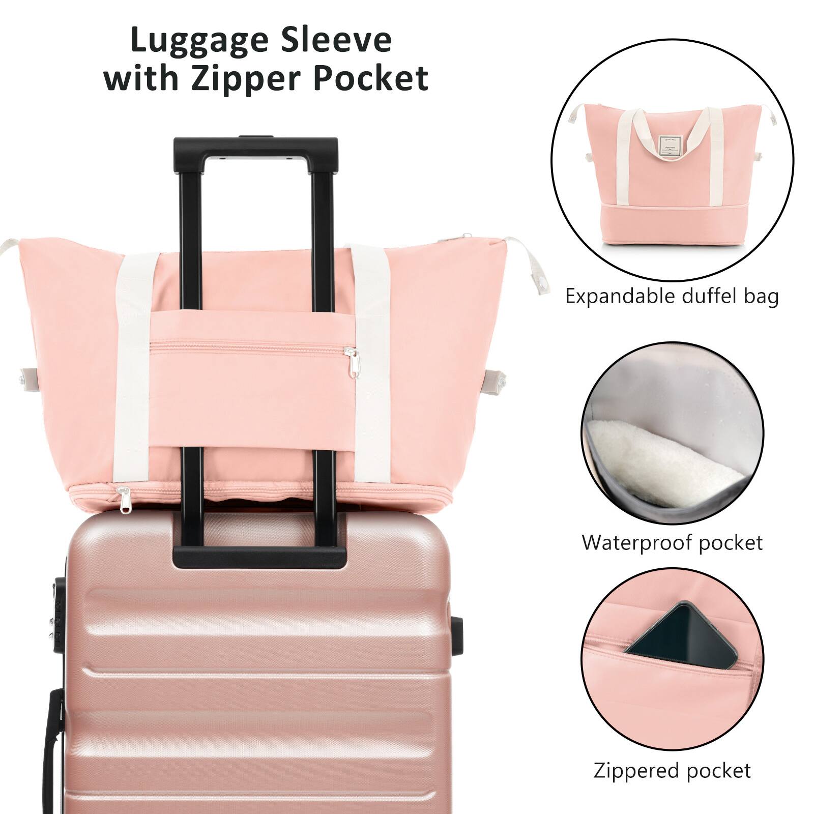 Luggage Sleeve with Zipper Pocket

- Expandable duffel bag
- Waterproof pocket
- Zippered pocket