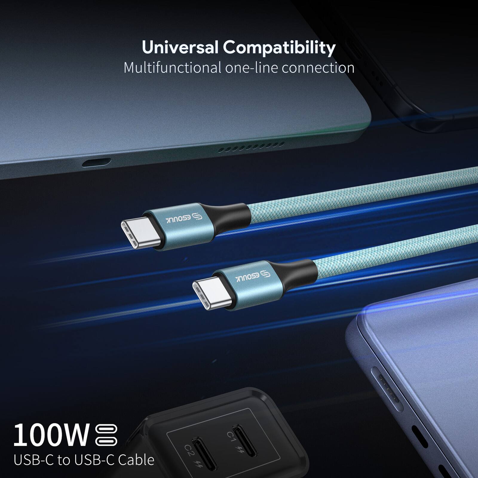 Universal Compatibility  
Multifunctional one-line connection  

100W  
USB-C to USB-C Cable