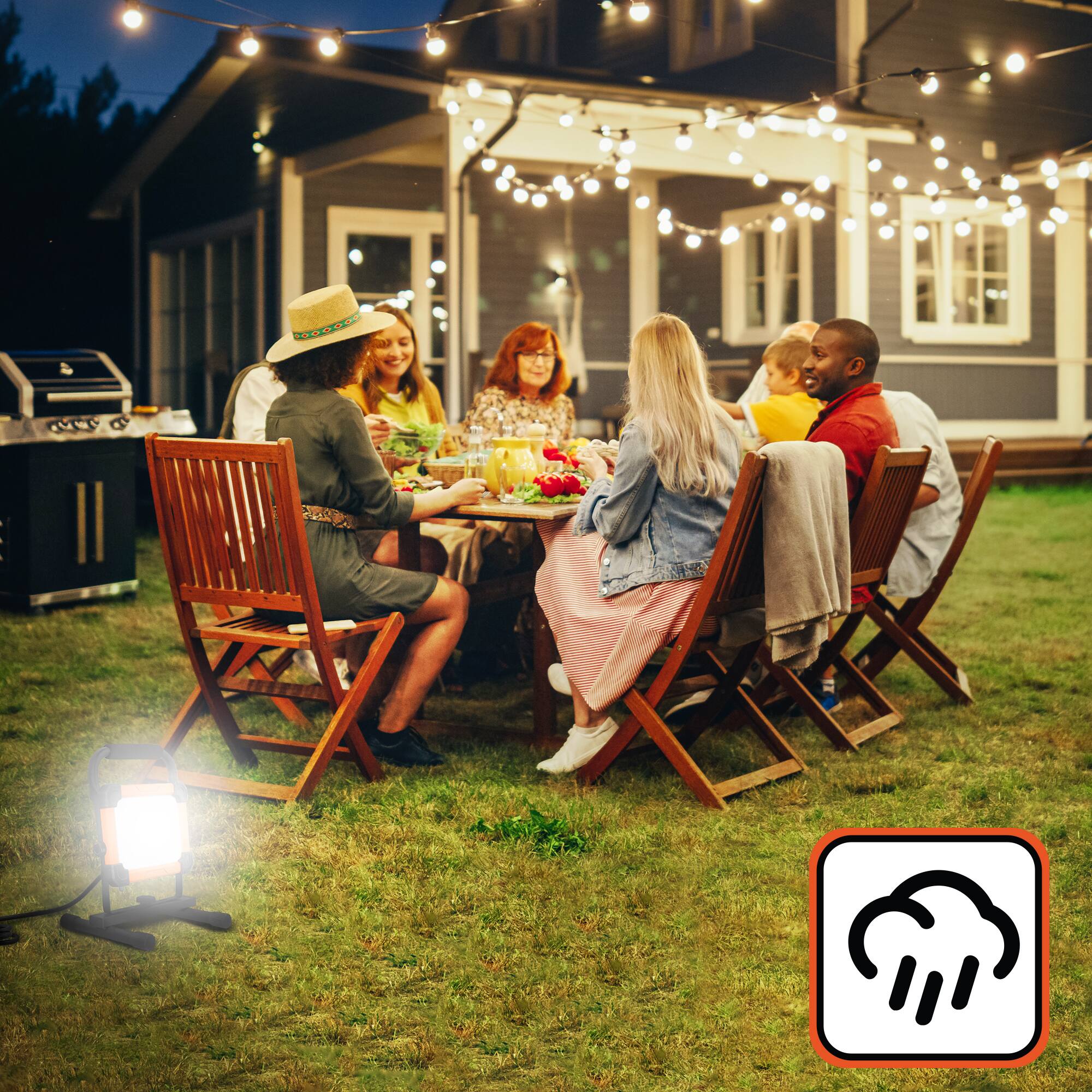Back. Black+Decker - BLACK+DECKER AC Plug-in Panel LED Work Light with H-Stand Base, 3,000 Lumens - Orange.