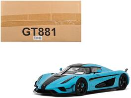2018 Koenigsegg Regera Baby Blue with Black Stripes and White Interior 1/18 Model Car by GT Spirit - Blue ,Black , White