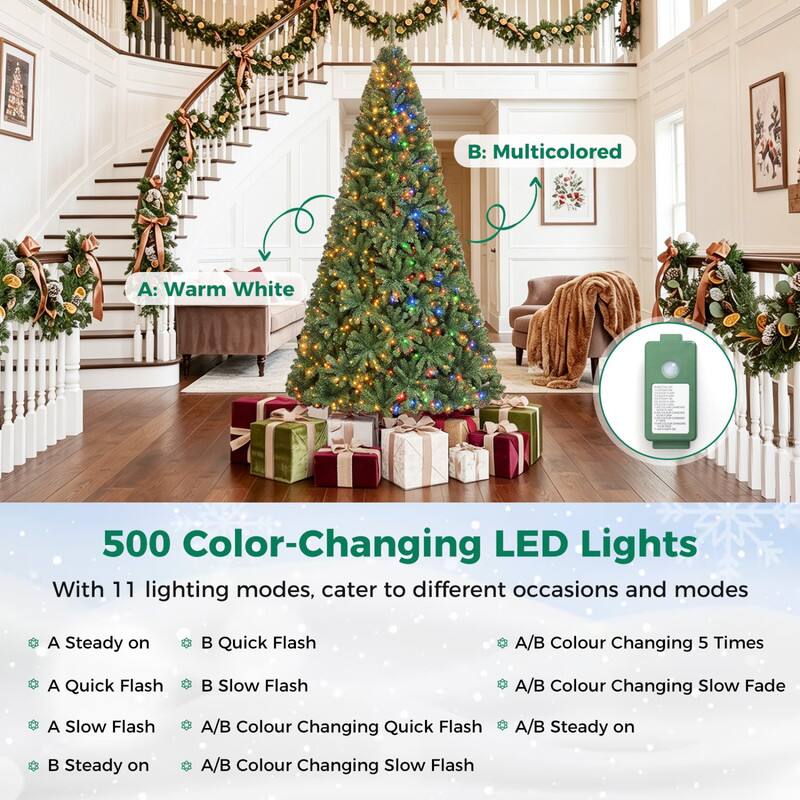 WELLFOR 7 ft Pre‑Lit Artificial Christmas Tree, Hinged Xmas Tree with ...