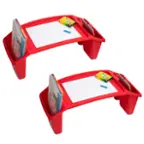 Front. Mind Reader - Kids Lap Desk, Activity Tray, Drawing, Stackable, Portable, Plastic, 22.25"L x 10.75"W x 8.5"H, Set of 2 - Red.
