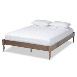 Baxton Studio - Cielle French Bohemian Weathered Oak Finished Wood Platform Bed Frame - Weathered Grey