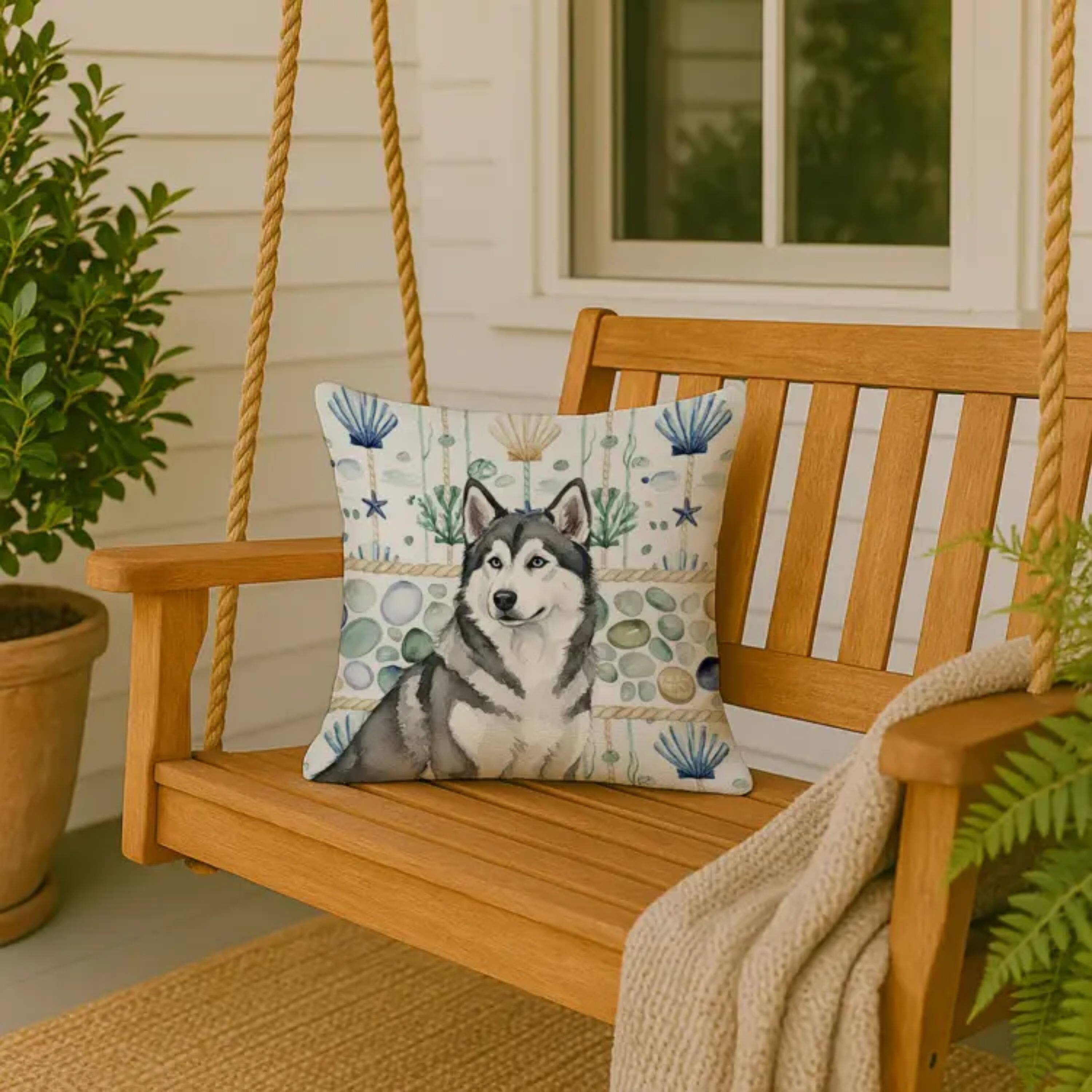 Left. Kitcheniva - 18" x 18" Coastal Sea Design Throw Pillow Home Decor Alaskan Malamute Gray And White - Multicolor.