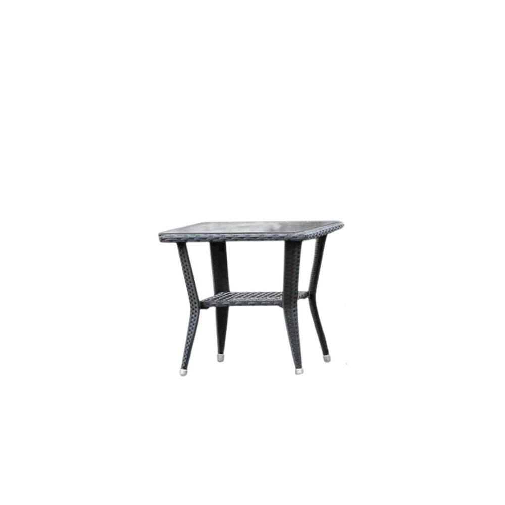 Back. Outdoor Escape - Black Wicker Patio Set with Table and 2 Chairs - Durable Outdoor Seating - Brown.