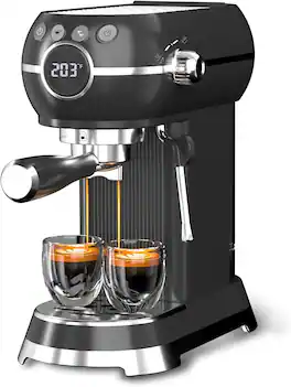 HBN - 20-Bar Compact Espresso Machine, Milk Frother, 27oz Tank, Fast Heat-Up, Home Coffee Maker for Latte & Cappuccino - Black