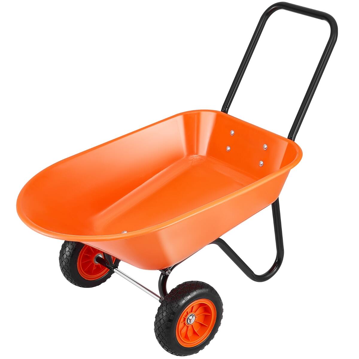 Angle. Loheer - Loheer 2 Wheel Garden Dump Cart, 5 Cubic Foot Wheelbarrow, Heavy Duty Metal Yard Wagon with 10" Foam Tires, Black/Orange.