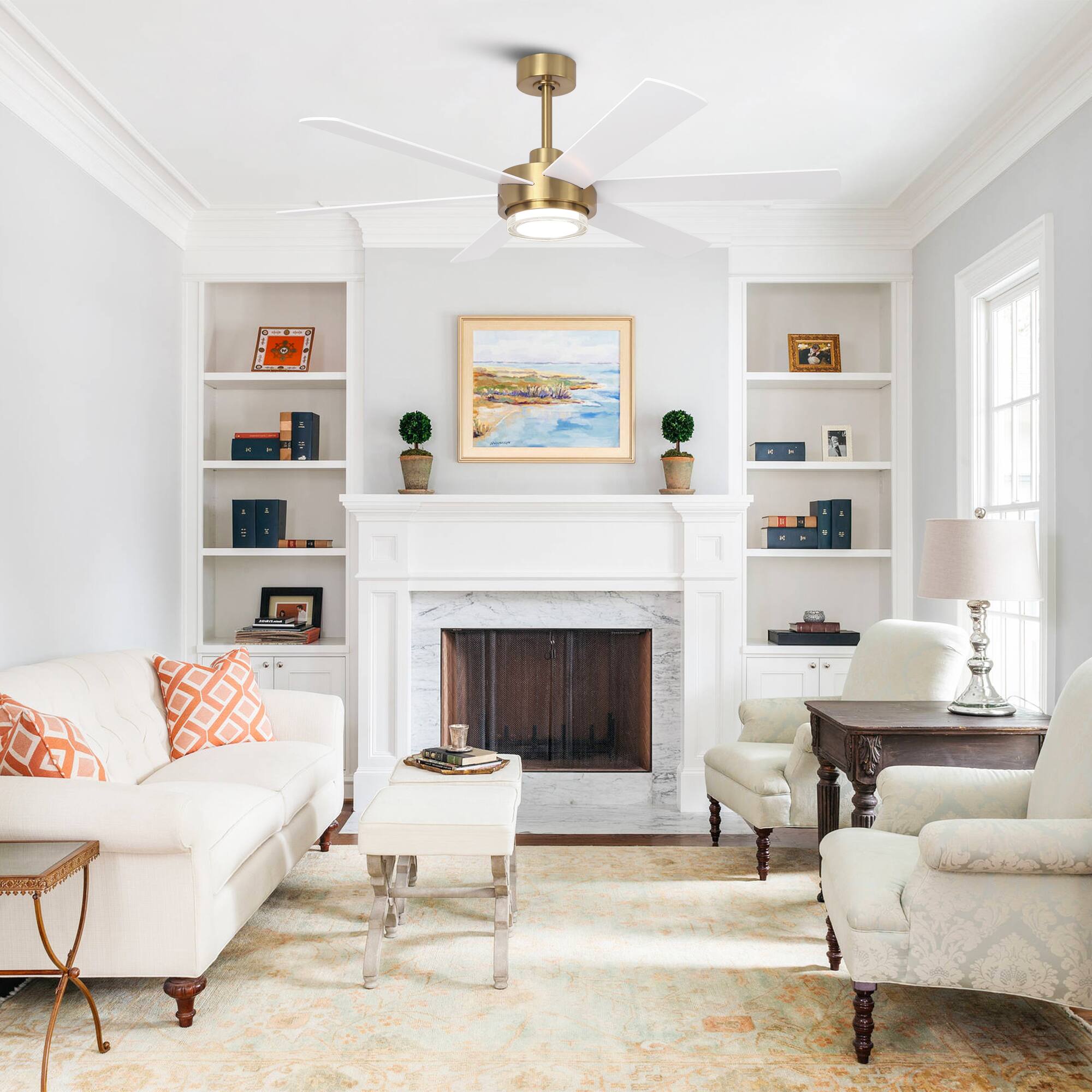 Alt View 1. Parrot Uncle - 54" Modern Gold Dimmable LED 6-Speed Reversible Ceiling Fan with Lights and Remote Control - Gold.