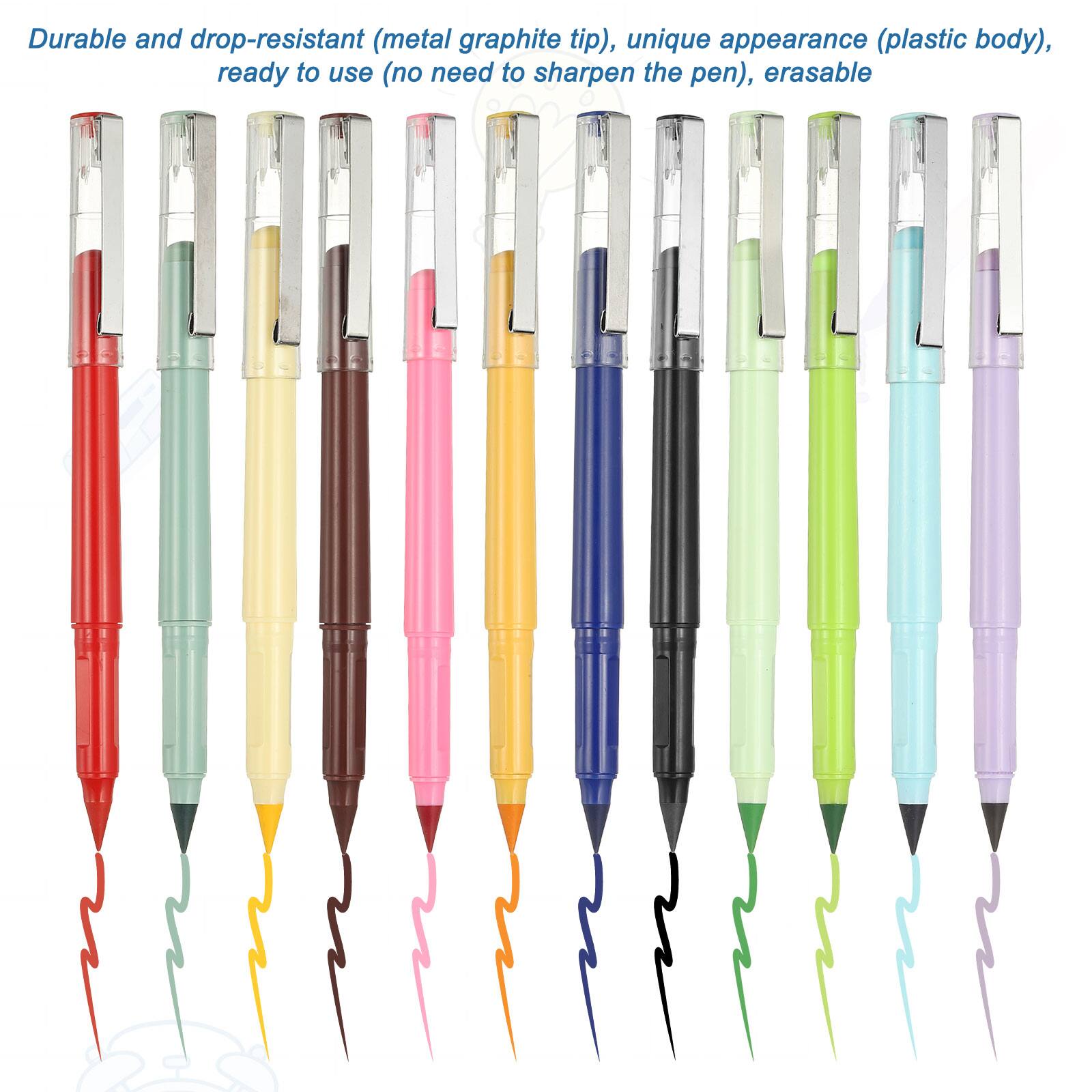 Durable and drop-resistant (metal graphite tip), unique appearance (plastic body), ready to use (no need to sharpen the pen), erasable
