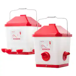 VEVOR - Automatic Chicken Feeder & Waterer Set, 5 Gallon/40 Pounds, Rain Proof Hanging Poultry Feeder with Water Cup No Waste - White + Red