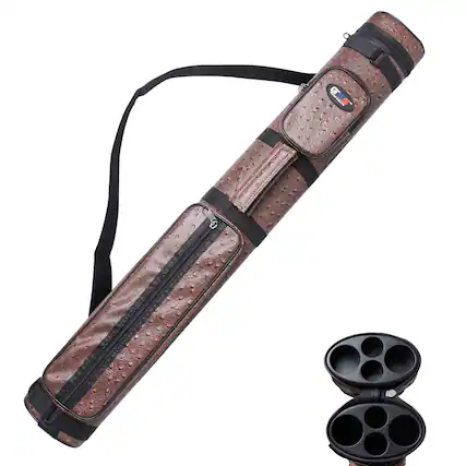Front. GSE Games & Sports Expert - 2x2 Oval Hard Billiard Pool Cue Stick Carrying Case, Billiard Cue Case, Billiard Accessories - Brown - Brown.