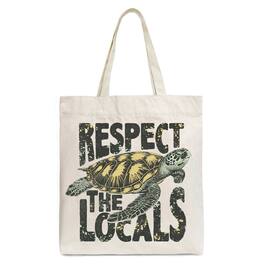 OrnamentallyYou - Respect the Locals Turtles Canvas Tote Bag, Retro Grunge Gift for Ocean and Beach Lovers - Beige