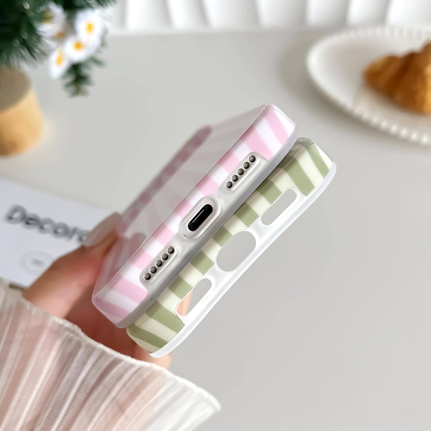 Alt View 2. FINEAK - Cute Striped iPhone 17 Pro Case - Slim TPU Shockproof Cover - Pink.