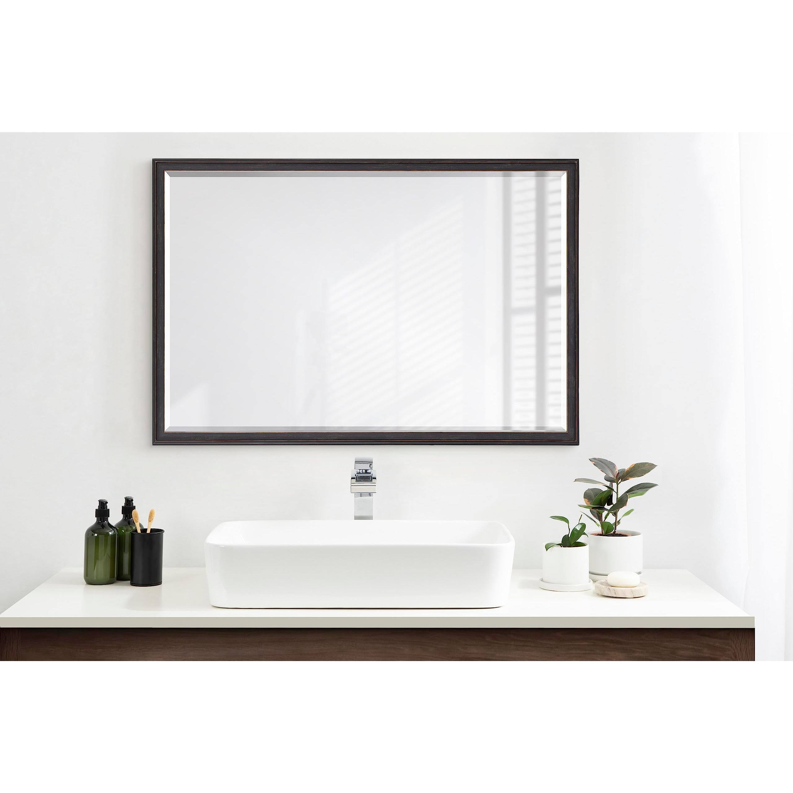 Alt View 1. Comfort Essence - Oakhurst Traditional Rectangle Wall Mirror 24 X 36 Distressed Vintage Statement Mirror With Stepped Frame... - Black-36"L x 24"W.