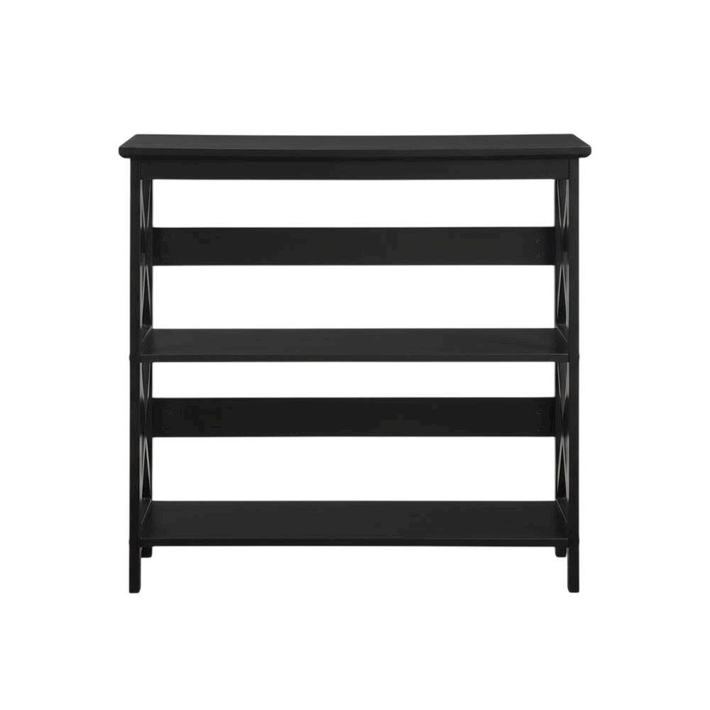 Angle. FurniFact - Wooden 3 Tier Bookcase with Non-Lead Base Paint Finish for Storage and Display - Black.